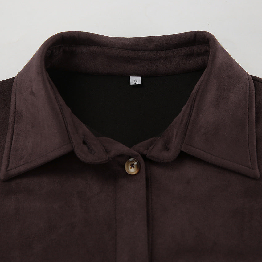 Women's Brown Faux Suede Relaxed Jacket