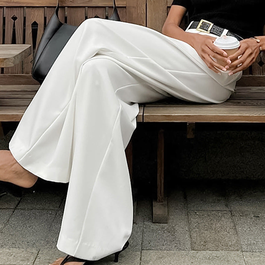 Women's White Stretch Wide-Leg Pants - White