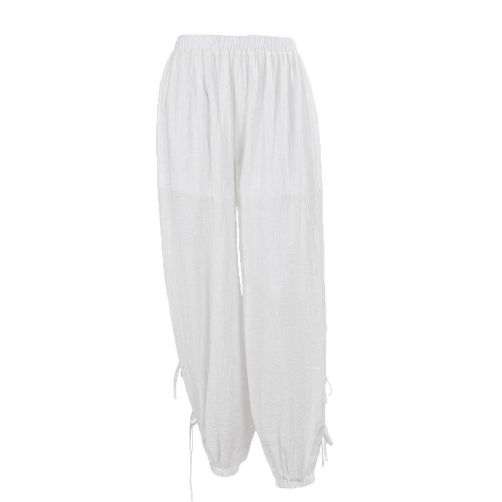 Women's White Belted Wide-Leg Pants