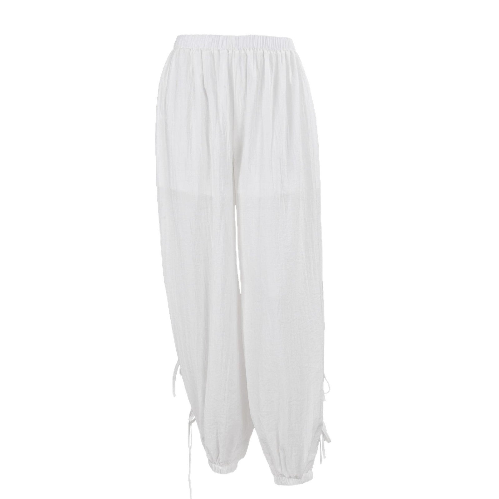 Women's White Belted Wide-Leg Pants