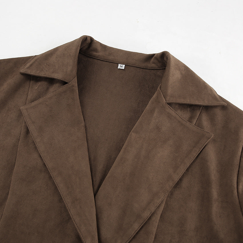 Women's Brown Faux Suede Belted Coat
