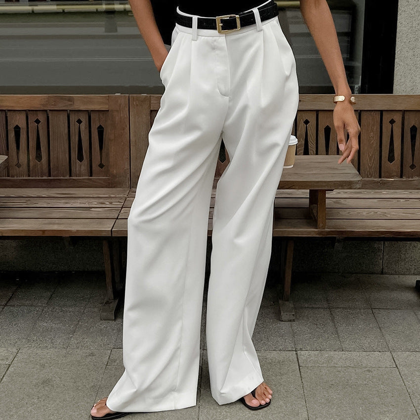 Women's White Stretch Wide-Leg Pants - White