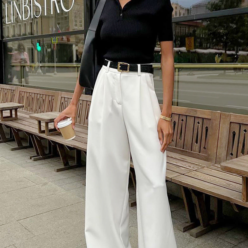 Women's White Stretch Wide-Leg Pants