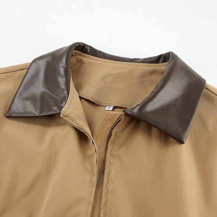 Women's Khaki Contrast-Trim Waist Jacket - Khaki