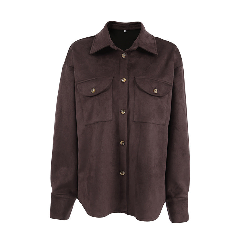 Women's Brown Faux Suede Relaxed Jacket