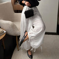 Women's White Belted Wide-Leg Pants
