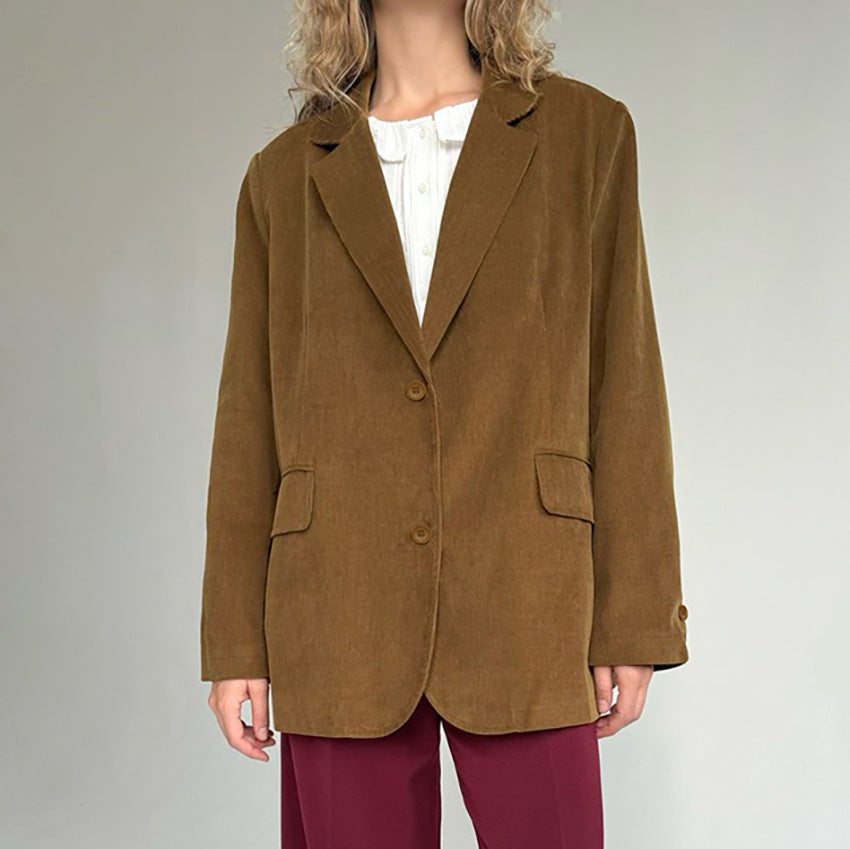 Women's Corduroy Blazer Jacket - Brown