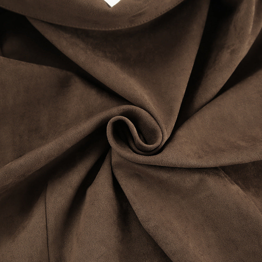 Women's Brown Faux Suede Belted Coat